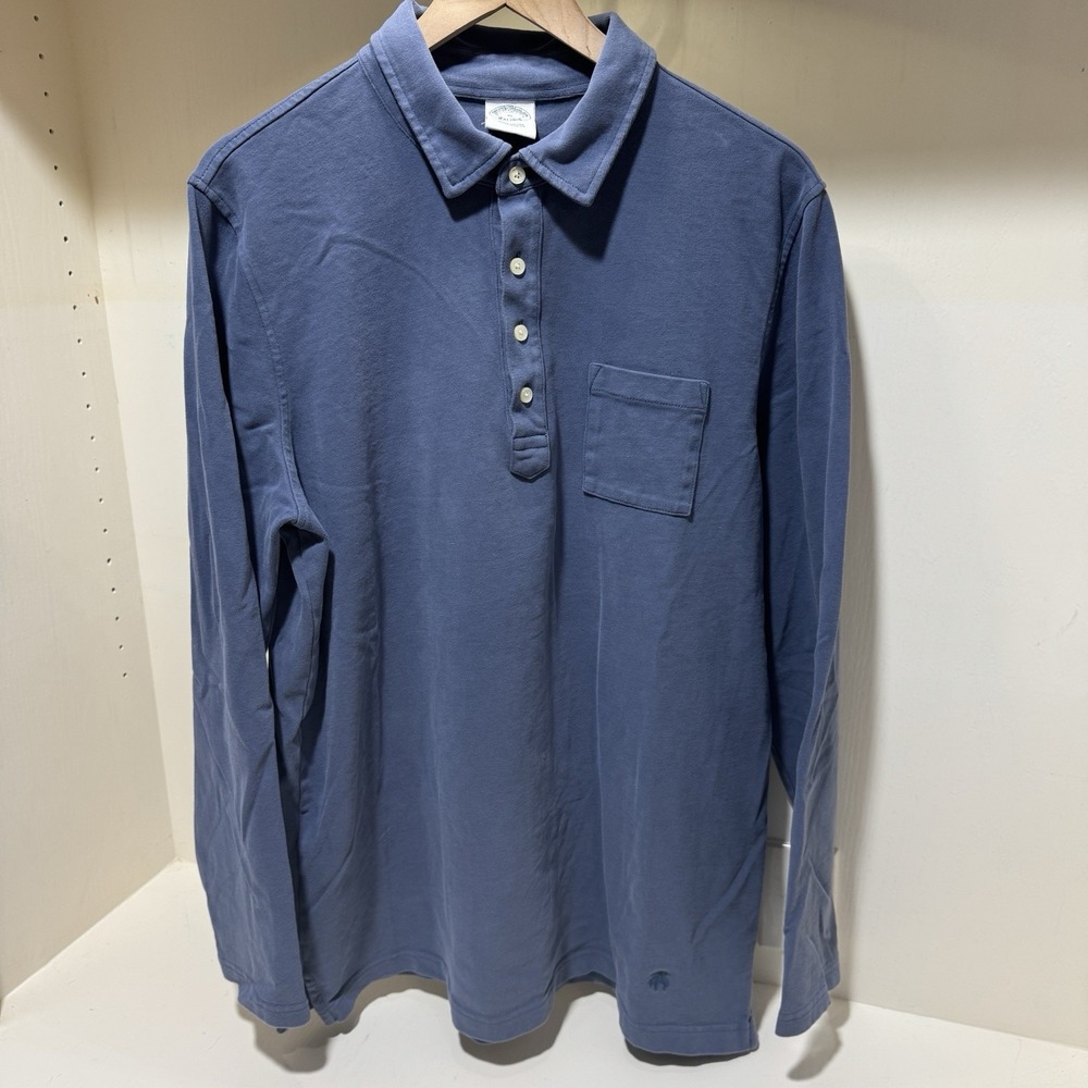 Brooks Brothers Performance Knit Long Sleeve Polo Shirt XL Blue‎ Gray Cotton